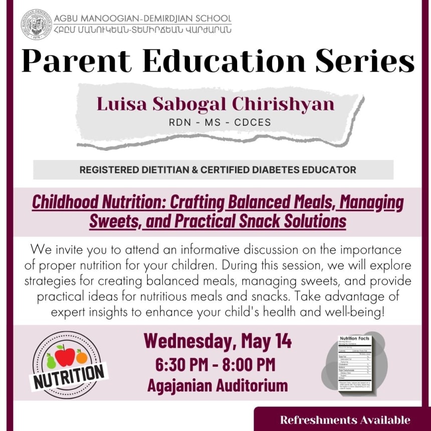 Parent Education Series with Nutritionist Luisa Sabogal Chirishyan